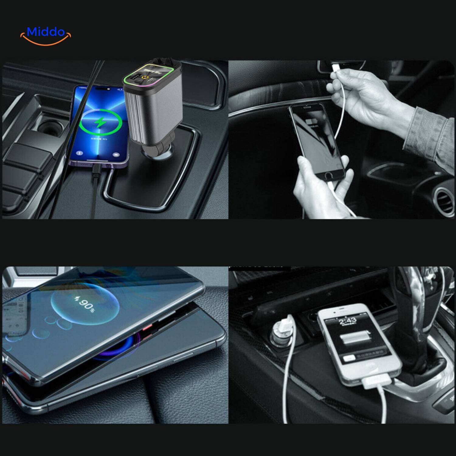 AutoCharge™ 120W | 4-in-1 Oplader, Super-Snel, RGB Sterrenhemel!