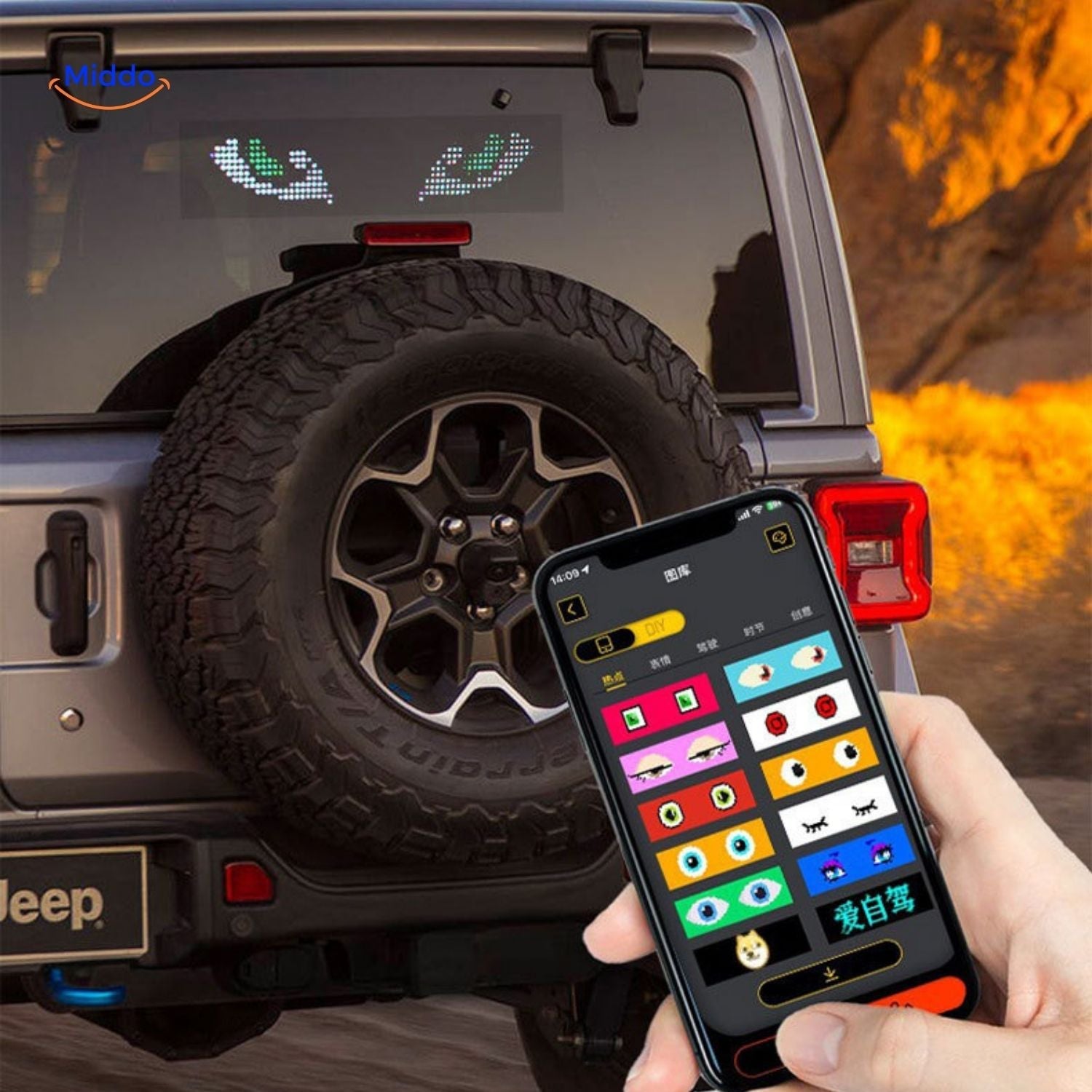 DriveFlex™ Matrix LED-Scherm | Devil Eyes, Teksten & Animaties via App + Afstandsbediening