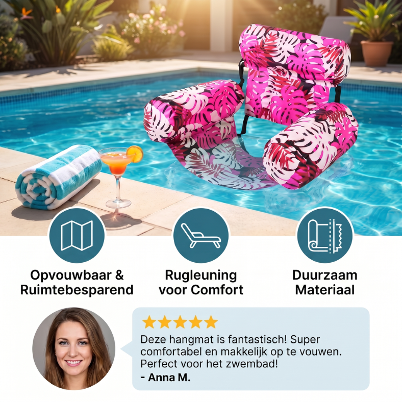 Opblaasbare Pool-Hangmat met Rugleuning – Opvouwbare Waterligstoel