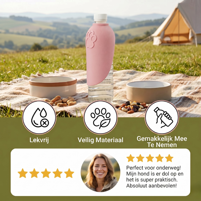 Siliconen Drinkopzetstuk voor Flessen - Dé musthave voor honden onderweg