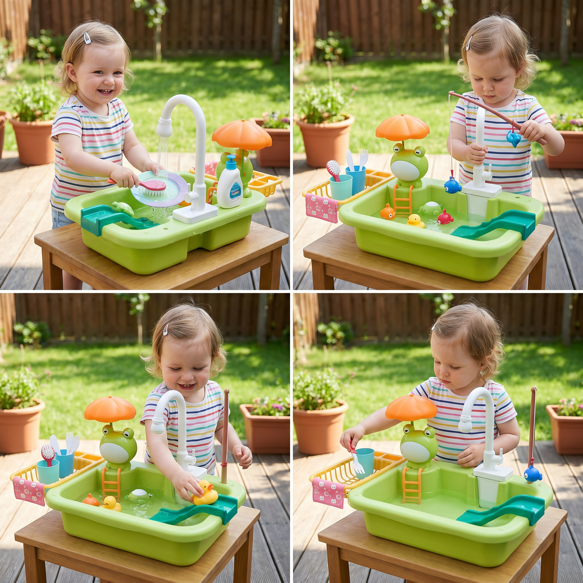 Kinder-speelkeuken met waterfunctie – Gootsteen speelset met elektrische watercirculatie & hengelspel