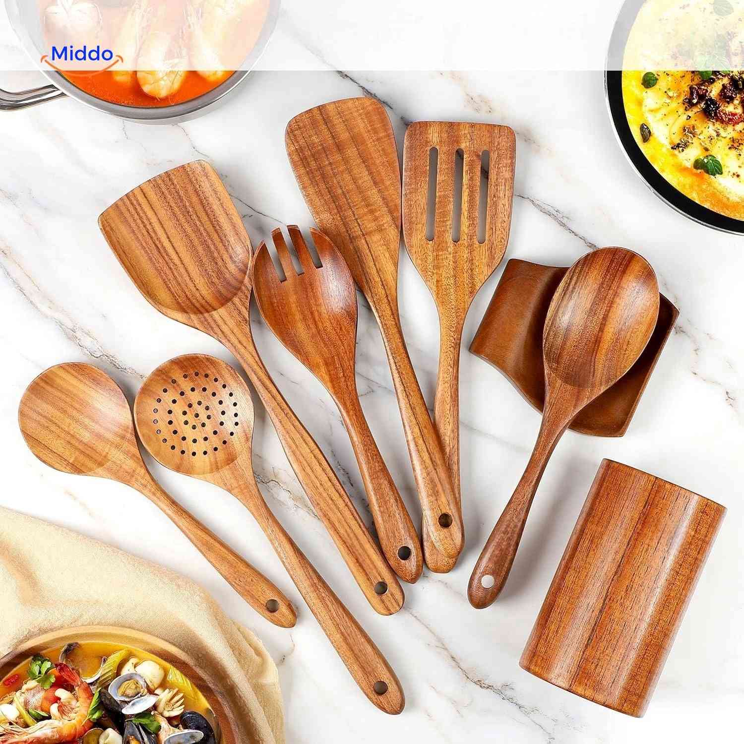 Cookora™ Teak Houten Spatelset | Hittebestendig, Duurzaam & Keukenveilig